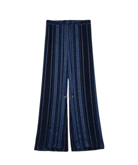 Alcestes Textured Silk Wide Leg Pants Navy Blue