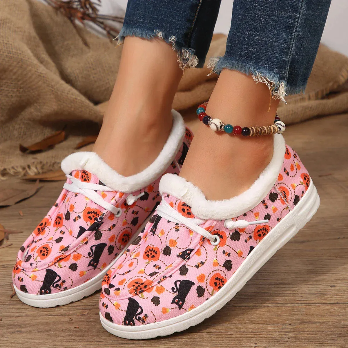 AMOZAE- - Warm Plush Print Flats