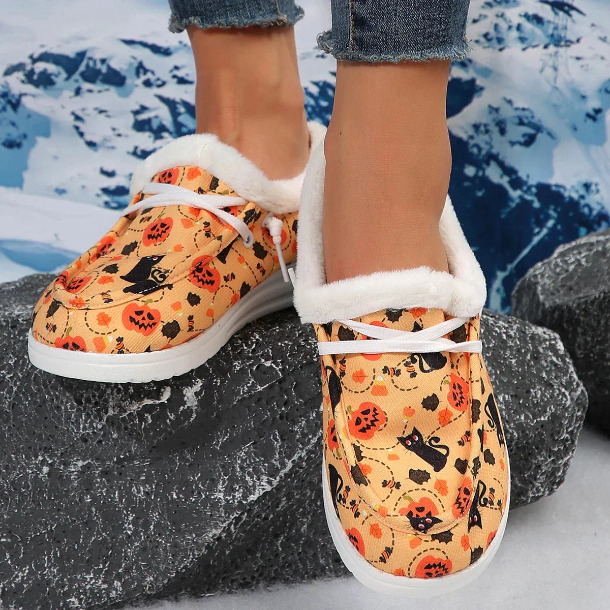 AMOZAE- - Warm Plush Print Flats