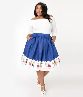 Barbie x Unique Vintage Plus Size Blue My Barbie Collection Swing Skirt