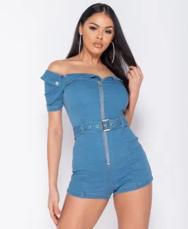 Bardot denim Zip Front Playsuit