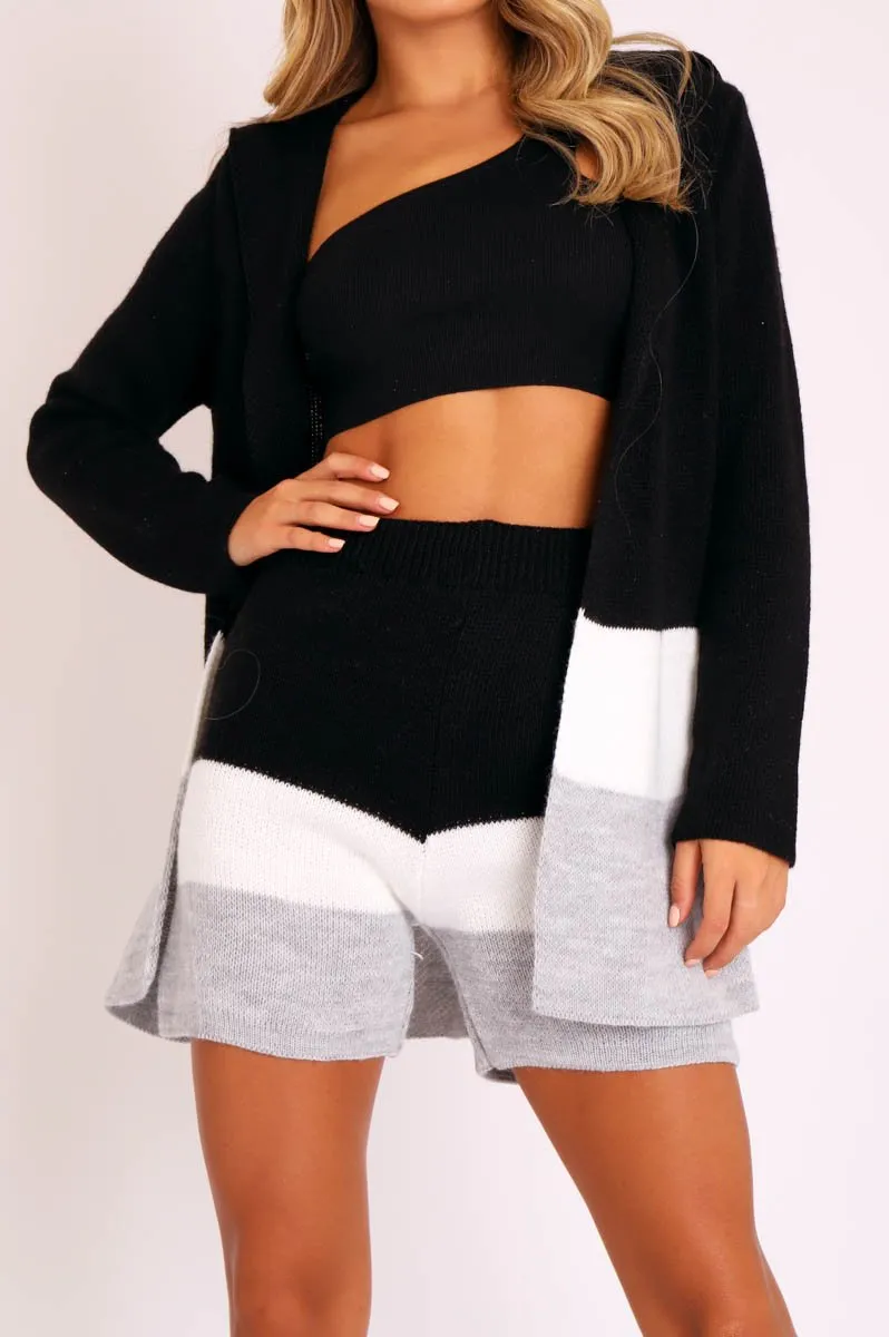 Black White Grey Knitted Shorts and Hooded Cardigan Co-ord - Kyrie