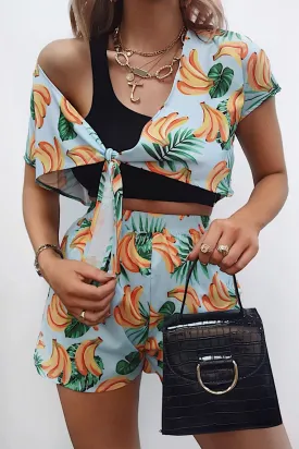 Blue Tropical Print Crop Top and Shorts Co-ord - Olivia