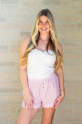 Buttoned Striped Shorts Pink