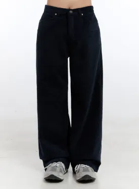 Dark Blue Relaxed-Fit Wide Leg Pants ON418