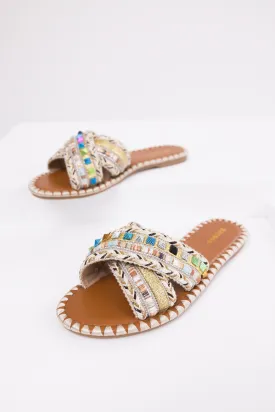 Gold Crisscross Strap Boho Style Sandals