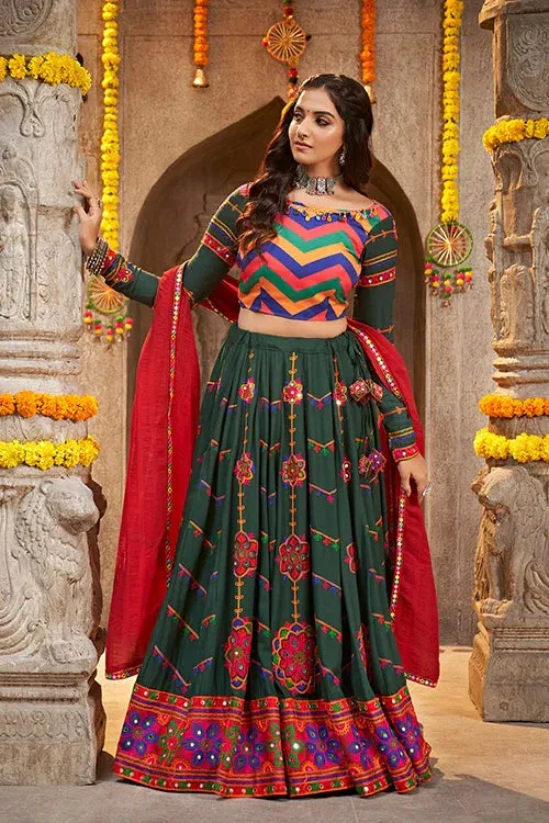 Green Embroidered Perfect Beautiful Navratri Special Chaniya Choli