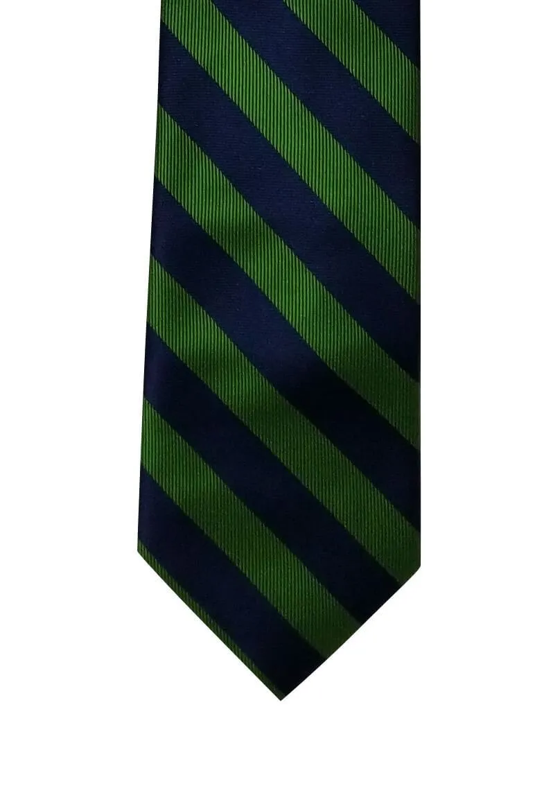 Green Navy Blue Striped Traditional Tie