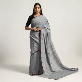 Grey - Saree with Red Temple Extra Weft on Body