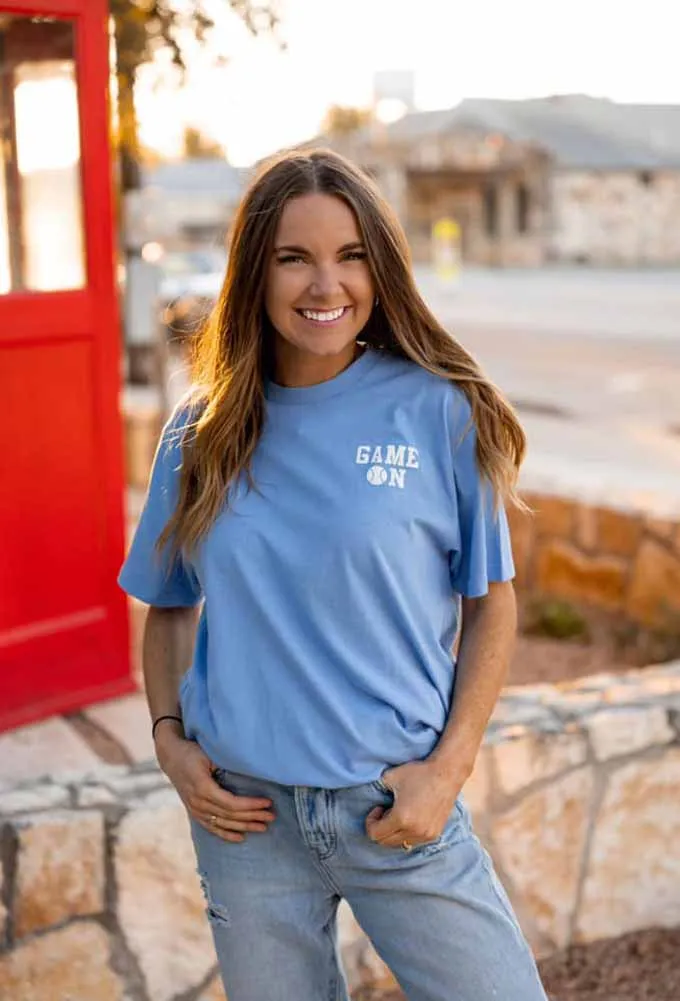 Hey Batter Batter Tee in Sky Blue by K&C