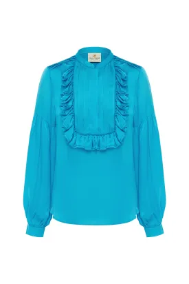 Jaipur Jewel Silk Satin Ruffle Blouse