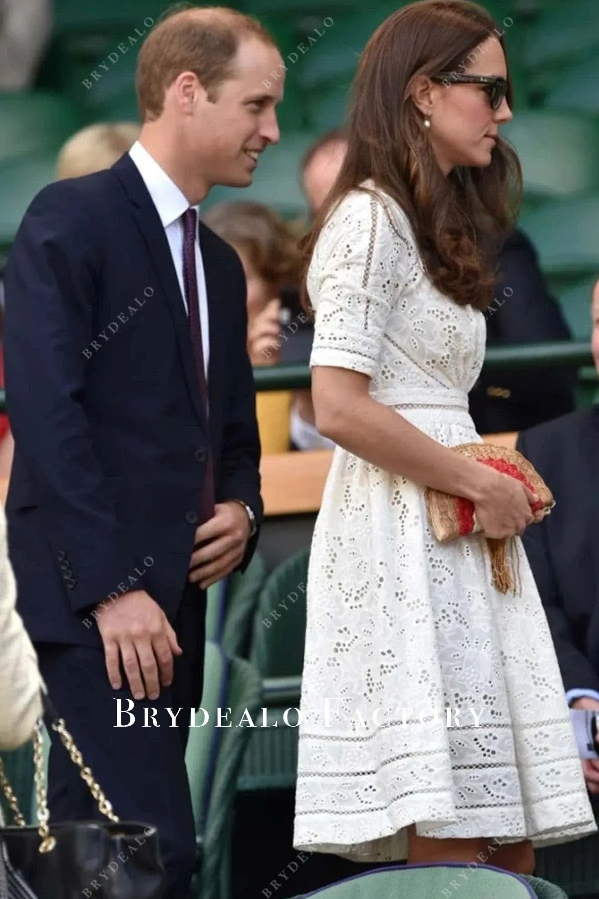 Kate Middleton White Lace Knee Length Dress Wimbledon 2014