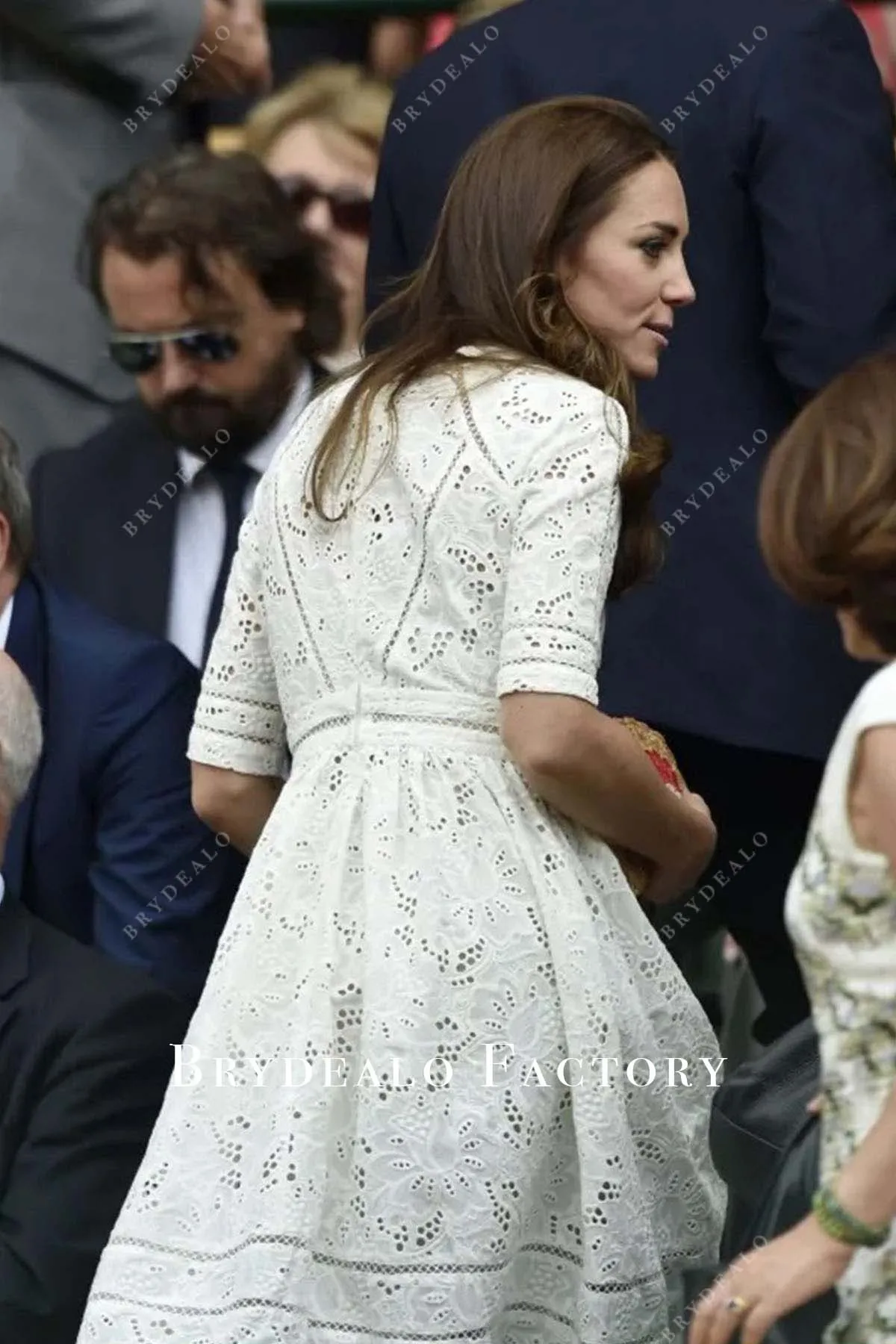 Kate Middleton White Lace Knee Length Dress Wimbledon 2014