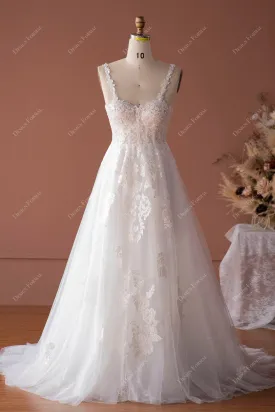 Lace Spaghetti Straps Sheer Corset Bridal Dress