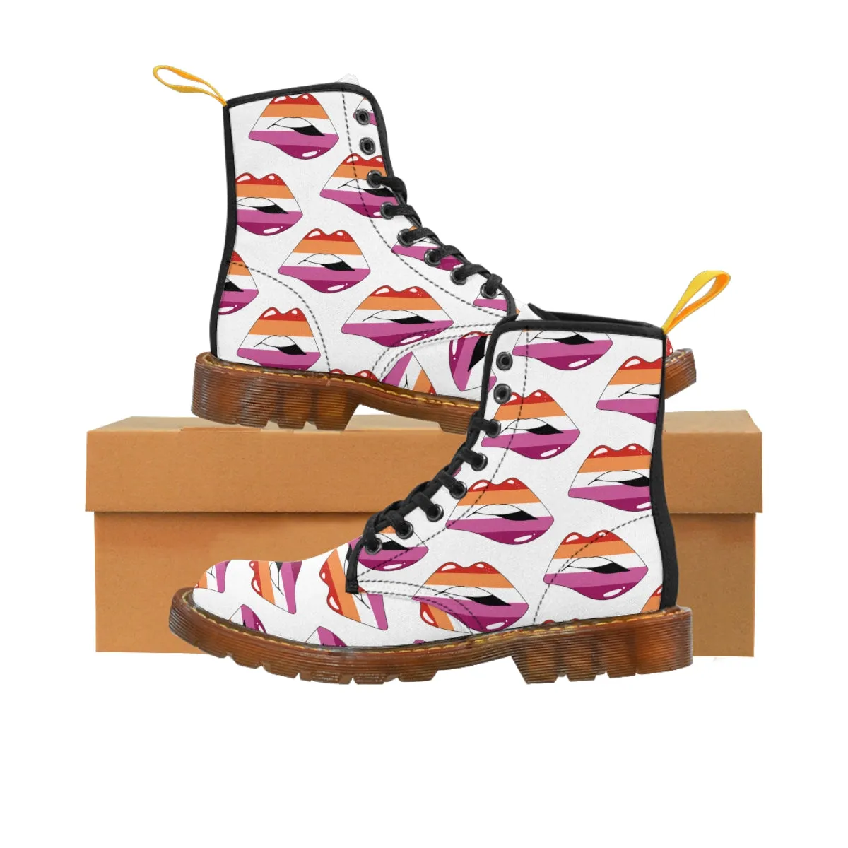 Lesbian Flag Kisses LGBTQ White Canvas Boots Unisex Size