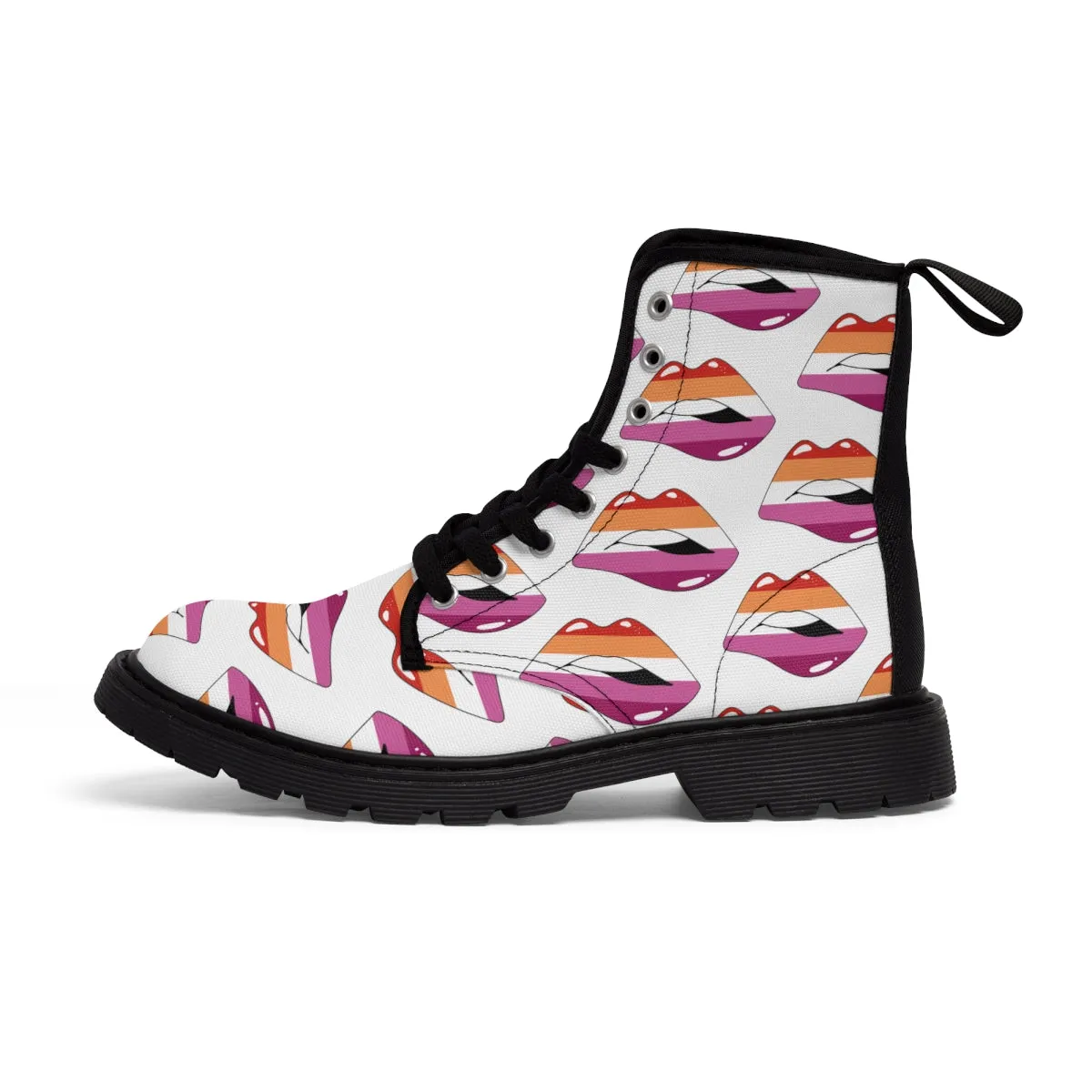 Lesbian Flag Kisses LGBTQ White Canvas Boots Unisex Size