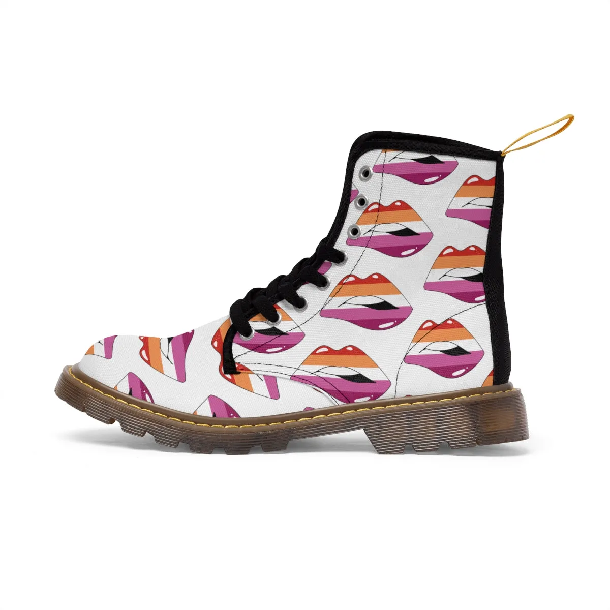 Lesbian Flag Kisses LGBTQ White Canvas Boots Unisex Size