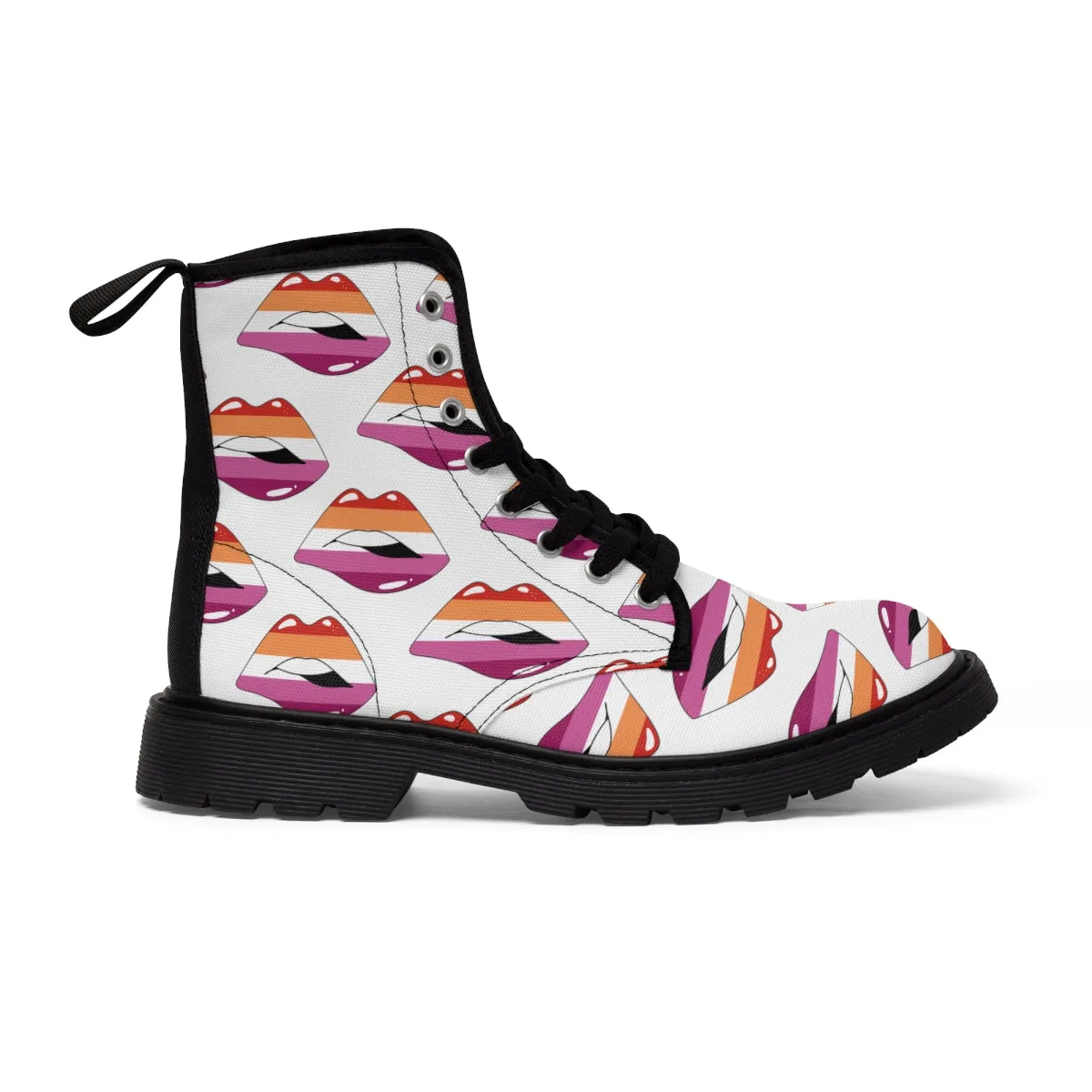 Lesbian Flag Kisses LGBTQ White Canvas Boots Unisex Size