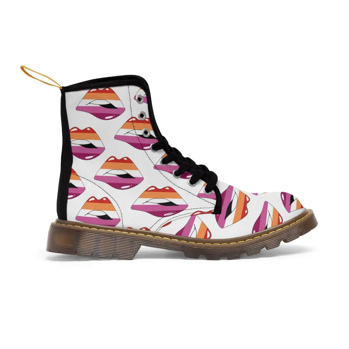 Lesbian Flag Kisses LGBTQ White Canvas Boots Unisex Size