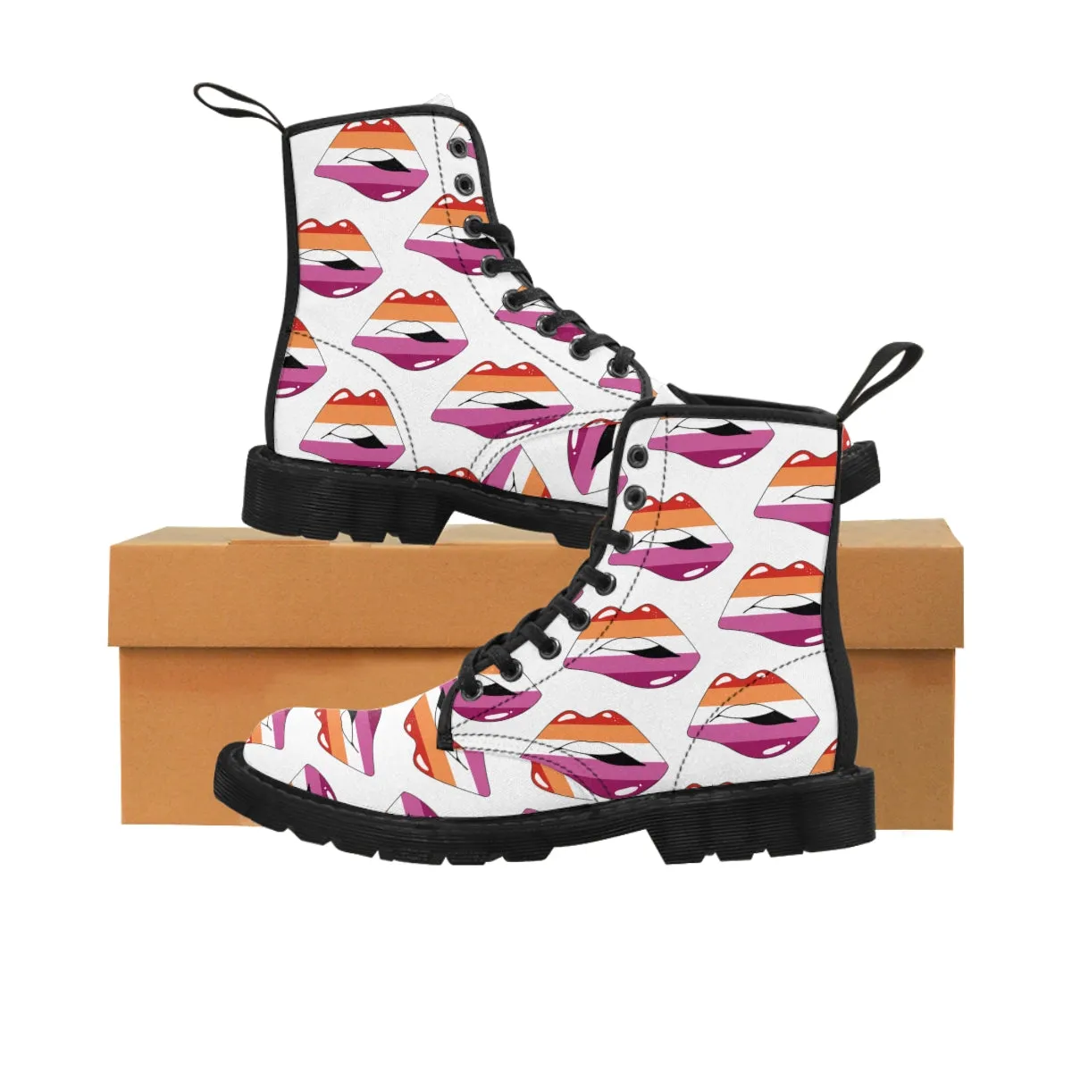 Lesbian Flag Kisses LGBTQ White Canvas Boots Unisex Size