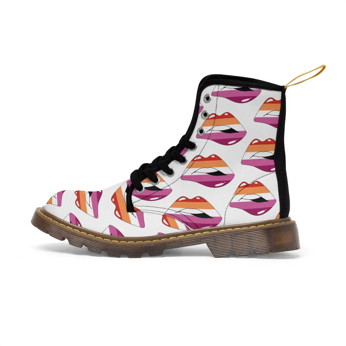 Lesbian Flag Kisses LGBTQ White Canvas Boots Unisex Size