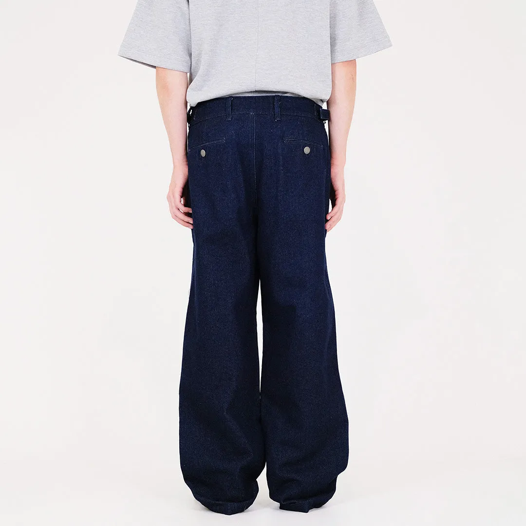 Men Wide Leg Long Jeans - Dark Blue - SM2311177B
