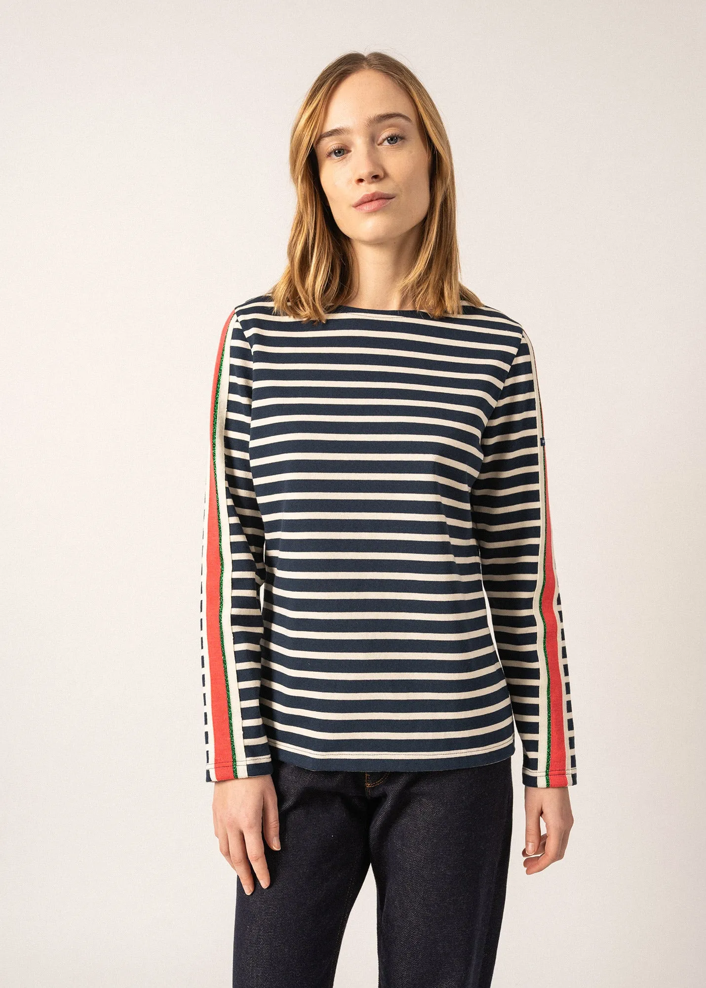 Méridame Classic Breton Shirt - with striped detail on sleeves (MARINE/ECRU/DOLY)