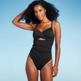 New - Shade & Shore Women's Underwire One Piece Swimsuit High Leg, Black 36D