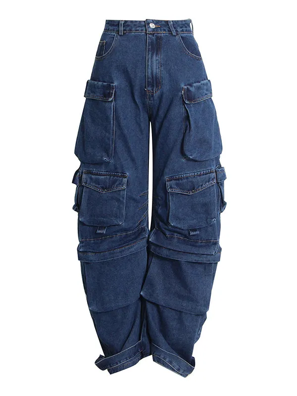 Original Wide Leg Loose Split-Joint With Big Pockets Jean Pants Bottoms