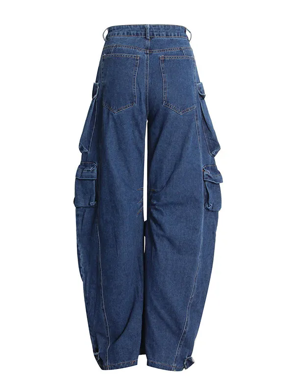 Original Wide Leg Loose Split-Joint With Big Pockets Jean Pants Bottoms