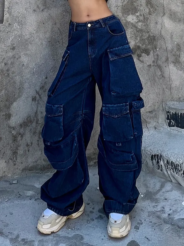 Original Wide Leg Loose Split-Joint With Big Pockets Jean Pants Bottoms