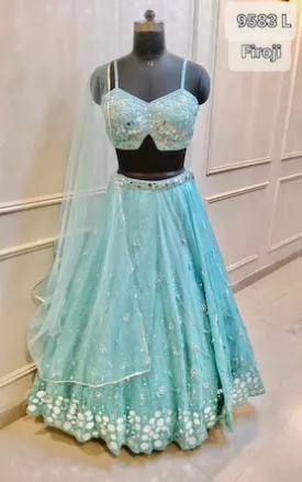 POWDER BLUE PRE STITCHED LEHENGA  SET