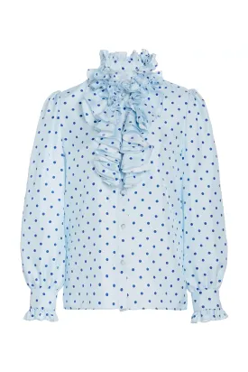 Ruffle Trimmed Polka Dot Silk Blouse