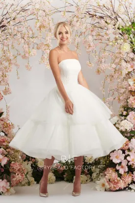 Strapless Straight Cross Neck Lace Tulle Tea-Length Wedding Dress