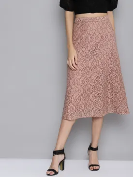 Women Dusty Pink Lace A-Line Skirt