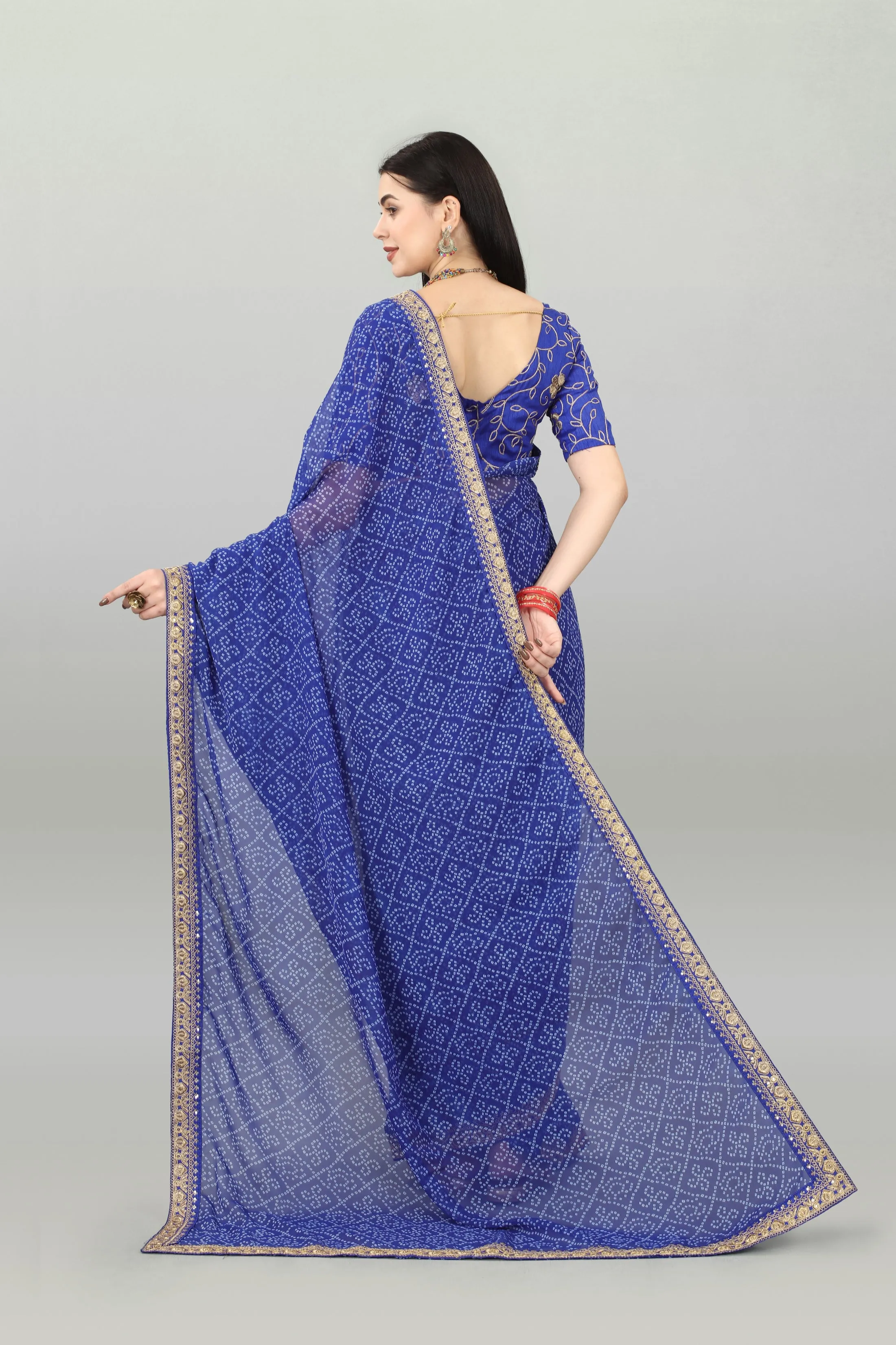 Women Party Wear Bandhani Printed Blue Colour Georgette Saree Collection