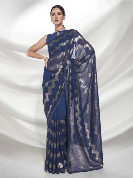 Women Party Wear Designer Sequence Worked Blue Colour Georgette Saree Collection