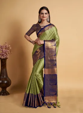 Women Party Wear Designer Soft Silk Green colour Saree with Zari Border Work