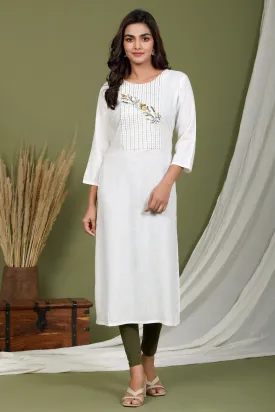 Women White Embroidered Kurta