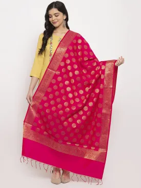 Women'S Magenta & Gold Banarsi Silk Dupatta